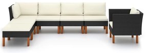 7 pcs conj. lounge jardim vime PE e madeira de eucalipto preto
