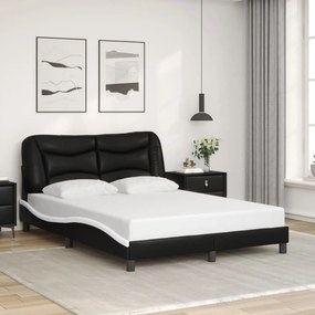 Estrutura cama c/ cabeceira 120x200 couro artif. preto/branco