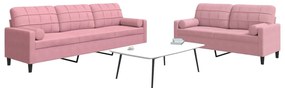 2 pcs conjunto de sofás com almofadões e rolos veludo rosa