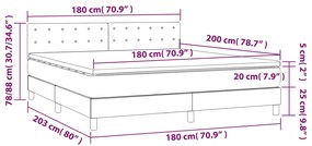 Cama box spring c/ colchão/LED 180x200 cm veludo cinzento-claro