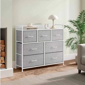 Cómoda 7 gavetas em tecido 28,5 x 98 x 85 cm Cinzento e branco