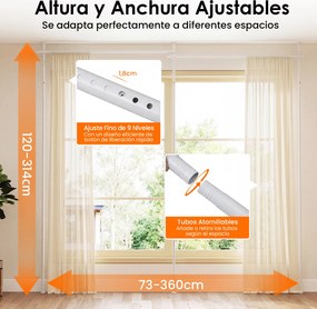 Barra para Cortina Divisória (CORTINAS NÃO INCLUIDAS), Instalação sem Perfuração, Branco