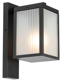 Candeeiro de parede exterior preto com vidro canelado IP44 - Charlois Moderno
