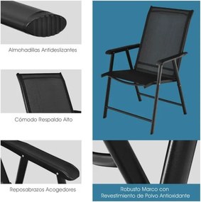 Conjunto de 2 cadeiras dobráveis e portáteis para jardim, campismo, praia, varanda, com apoios para os braços, 68 x 59 x 94 cm, preto