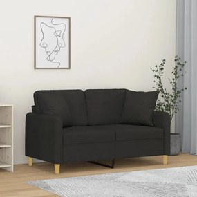3200905 vidaXL Sofá 2 lugares + almofadas decorativas 120 cm tecido preto