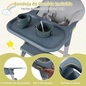 Cadeira de Refeição Infantil, 66 x 55 x 90 cm, Bandeja Regulável, Cinzento-claro