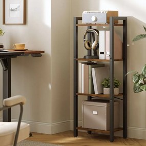 Estante 24 x 40 x 107 cm com 4 prateleiras abertas, em castanho vintage e preto