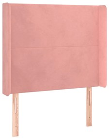 Cabeceira de cama c/ luzes LED veludo 93x16x118/128 cm rosa