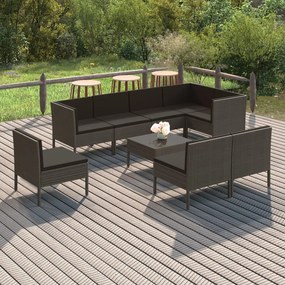 vidaXL 9 pcs conjunto lounge de jardim c/ almofadões vime PE cinzento