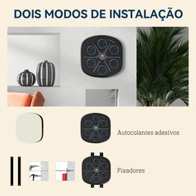 Máquina de Boxe Musical com 9 Modos de Velocidade Luvas e Conexão Bluetooth Luzes LED 41,8x44,6x7,5 cm Preto