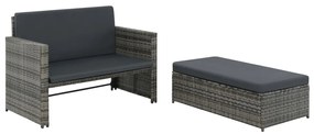 vidaXL 2 pcs conjunto lounge de jardim c/ almofadões vime PE cinzento
