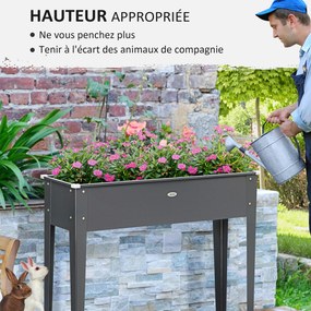 Floreira com pés 100 x 30 x 80 cm, para horta, com orifício de drenagem, em aço galvanizado, ,cinzenta