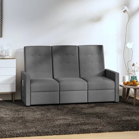 vidaXL Sofá de massagens reclinável 3 lugares tecido cinzento-claro