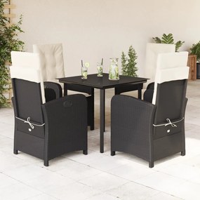 5 pcs conjunto de jantar p/ jardim c/ almofadões vime PE preto