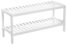 SONGMICS Sapateira de bambu natural de 2 níveis, prateleira para sapatos, plantas e livros, para sala de estar, corredor, quarto e banheiro, 70 x 26 x 33 cm, branco LBS02WT