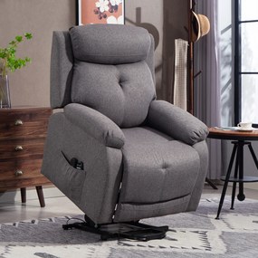 Poltrona elevatória elétrica com função de massagem e aquecimento, poltrona reclinável, portas USB, apoio para os pés, 86 x 94 x 105 cm, cinzenta