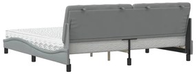 Cama com colchão 200x200 cm tecido cinzento-claro