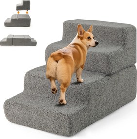 Escada de espuma para cães com 4 degraus, fundo antiderrapante e capa removível e lavável para cães e gatos 60 x 40 x 40 cm Cinza