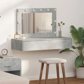 Mesa de Maquilhagem Suspensa com Luzes LED em Cinza Betão