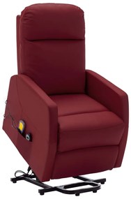 vidaXL Poltrona massagens elevatória couro artificial vermelho tinto