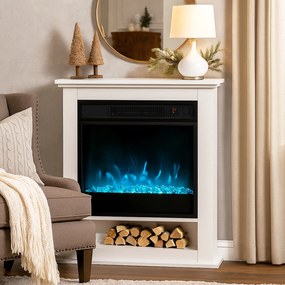 Lareira Elétrica Decorativa, 62,5 x 20 x 72,5 cm, Efeito de Chama com 9 Cores, Branca