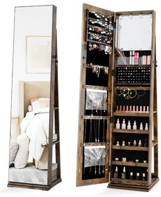 Armário giratório de 360° para joias com espelho de corpo inteiro 43 x 38 x 160 cm e prateleiras Espelho de maquilhagem Castanho