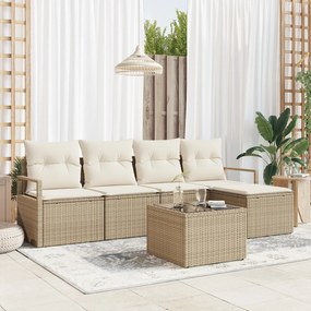 vidaXL Conjunto de Sofá de Jardim com 6 Peças e Almofadas Rattan Bege