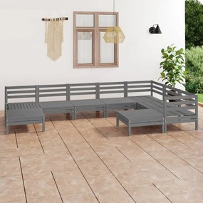 vidaXL 9 pcs conjunto lounge de jardim pinho maciço cinzento