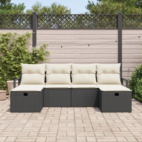 Conjunto de Sofá de Jardim de 6 Peças com Almofadas Preto Polirratã