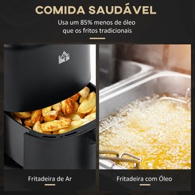 HOMCOM Fritadeira sem Óleo 3L Fritadeira de Ar Quente 1300W com 12 Programas Tela LED Tátil Temporizador Temperatura Ajustável e Cesta Antiaderente 29,5x23,8x30,3cm Preto