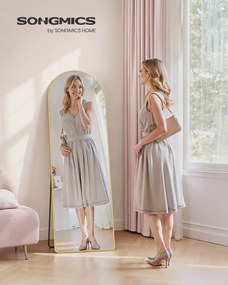 Espelho Pé de corpo inteiro de 160 x 50 cm com moldura arqueada em vidro temperado dourado