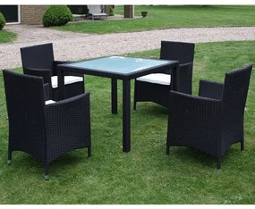 vidaXL 5 pcs conjunto jantar exterior com almofadões vime PE preto