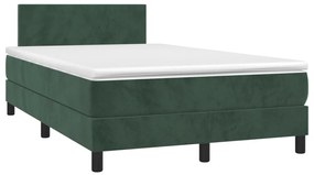 Cama box spring c/ colchão/LED 120x200 cm veludo verde-escuro