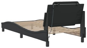 Estrutura de cama c/ luzes LED 100x200cm couro artificial preto