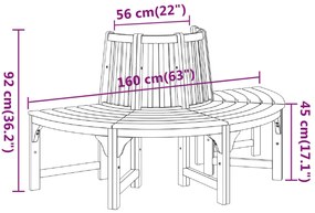 Banco para árvore semicircular Ø160 cm eucalipto maciço
