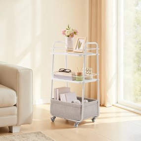 Carrinho apoio com 3 níveis, prateleiras e cesto para a sala de estar 43 x 30 x 81 cm branco-castanho