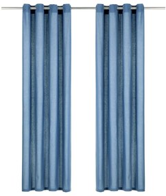 Cortinas com argolas de metal 2 pcs algodão 140x245 cm azul