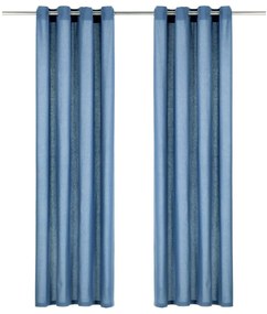 Cortinas com argolas de metal 2 pcs algodão 140x245 cm azul