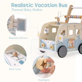 Andador de madeira para bebés - Vacaction Bus Com Centro Atividades Azul