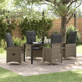 vidaXL Conjunto de Jantar de Jardim com 5 Peças e Almofadas em Rattan Poliéster Cinza
