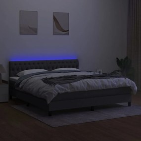 Cama box spring c/ colchão e LED 180x200 cm tecido cinza-escuro