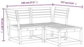 3 pcs conjunto sofás de jardim madeira de pinho maciça