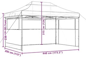 Tenda para festas pop-up dobrável c/ 3 paredes laterais laranja