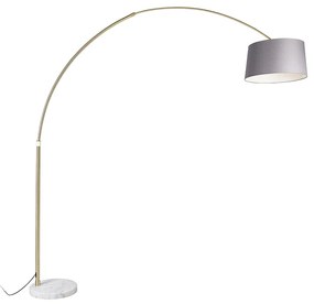 Candeeiro de Arco em Latão com Abajur em Tecido Cinza e Mármore Cinza 45 cm - XXL Moderno