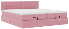 Estrutura de cama otomana com colchões 180x200 cm veludo rosa