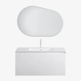 Conjunto De Móveis De Banheiro Em Madeira Macrae Com Pia Integrada Branco & Oval Led E Anti-embaciamento 100x80 Cm Meunier & - Sklum