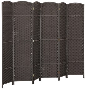 Biombo de 6 Painéis Separador de Ambientes Dobrável 240x1,6x170 cm para Sala de Estar Dormitório Escritório Castanho