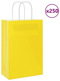 vidaXL Sacos de papel 250 unid com alças amarelo 21x11x31 cm