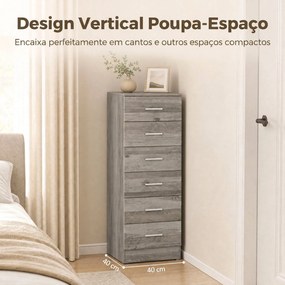 Cómoda Alta com 6 Gavetas para Quarto com Sistema Anti-Tombo 40x40x110 cm Cinzento-claro e Branco