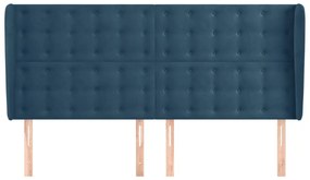 Cabeceira cama c/ abas veludo 163x23x118/128 cm azul-escuro